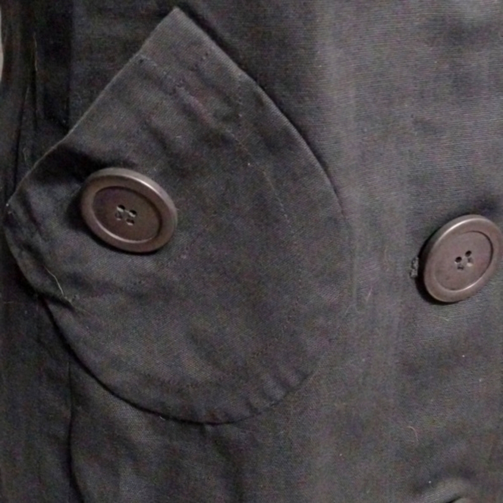 INC Black Cotton Trench Coat Small Lightweight Button Front Spring Fall Jacket - Picture 8 of 16